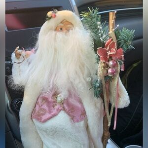 Holiday Santa Figurine with Pink and White Accents